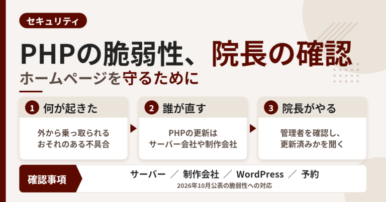 PHPの重大な脆弱性、歯科医院のHPで院長が確認すること